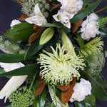 Stylish florals in greens & whites will be created by our talented florist at Virginia Mary Florist in Bendigo.